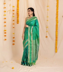 Aquamarine Handloom Soft Silk Saree With Floral Buttas-KA13983