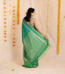 Aquamarine Handloom Soft Silk Saree With Floral Buttas-KA13983