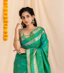Aquamarine Handloom Soft Silk Saree With Floral Buttas-KA13983