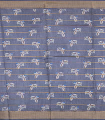 Cream Printed Synthetic Dupion Saree With Zari Stripes & Grey Border-SY0239