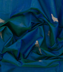 Blue Handloom Silk Cotton Saree With Parrot Buttas-SC4090