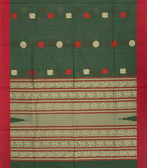 Dark Green Handloom Kanchi Cotton Saree With Annam Buttas-KC1487