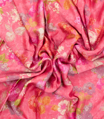 Peach Printed Pure Satin Silk Saree With Floral Motifs-PS0937