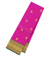 Hot Pink Handloom Korvai Kanchipuram Silk Saree With Checks & Buttas-KA15008