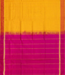 Mustard Handloom Silk Cotton Saree With Checks & Contrast Border-SC4746