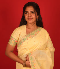 Yellow Woven Art Chanderi Silk Saree With Floral Motifs-BL3926
