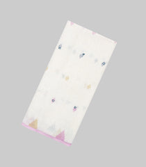 White Printed Art Linen Saree With Geometric Motifs-SY0595