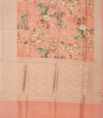 Peach Handloom Tussar Silk Saree With Printed Floral Motifs