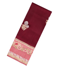 Maroon Woven Banarasi Poona Silk Saree With Buttas & Contrast Meena Border-BP1040