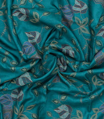 Cyan Woven Tussar Silk Saree With Printed & Embroidered Motifs-TU3815