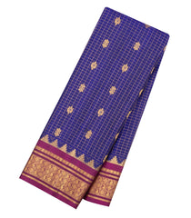 Dark Blue Handloom Gadwal Silk Saree With Zari Checks & Buttas -GA0446