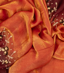 Orange Woven Blended Tissue Saree With Embroidered Floral Motifs-EN1912
