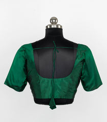Green Readymade Plain Silk Blouse With Elbow Sleeve-RB5253