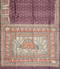 Lilac Woven Tussar Silk Saree With Printed Coin Motifs & Madhubani Pallu-TU3029