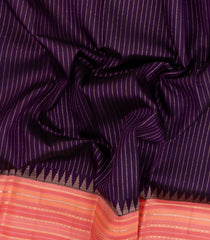 Dark Purple Handloom Korvai Kanchipuram Silk Saree With Zari Stripes-KA15409
