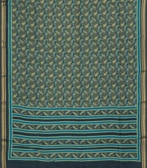 Navy Blue Woven Tussar Silk Saree With Printed Floral Motifs