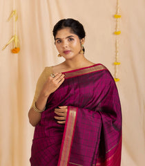 Crimson Handloom Kanchipuram Silk Saree With Checks-KA13975