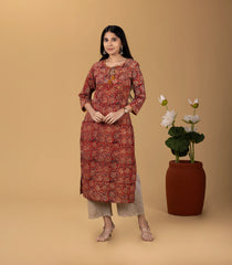 Red Kalamkari Inspired Printed Floral Kurta-KR0838