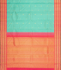 Turquoise Handloom Korvai Kanchipuram Silk Saree With Checks & Buttas-KA15206