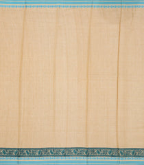 Beige Handloom Chanderi Cotton Saree With Blue Printed Floral Motifs-CC1304