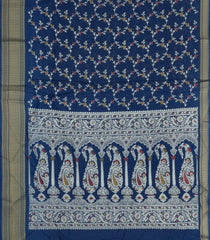 Navy Blue Printed Synthetic Dola Silk Saree With Floral Motifs & Zari Stripes-SY0468