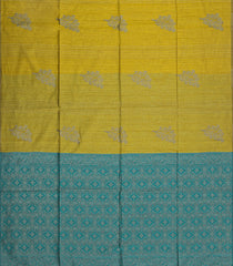 Olive Green Woven Synthetic Dupion Saree With Floral Buttas & Contrast Pallu-SY0518