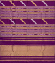 Dark Purple Handloom Kanchipuram Silk Saree With Stripes & Buttas-KA15485