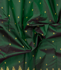 Dark Green Handloom Kanchipuram Silk Saree With Buttas & Temple Border-KA15797