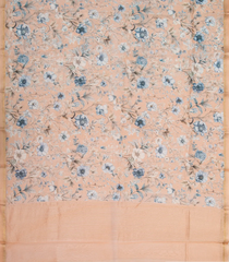 Taupe Handloom Chanderi Cotton Saree With Printed Floral Motifs-CC1257