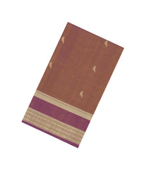Dusty Peach Handloom Silk Cotton Saree With Parrot Buttas-SC3971