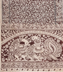 Dark Brown Printed Kalamkari Cotton Saree-KAL1255