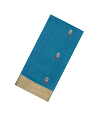 Cyan Printed Tussar Silk Saree With Floral Motifs-TU3455