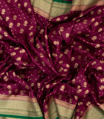 Magenta Handloom Banarasi Silk Saree With Green Border-BE1248