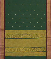 Bottle Green Woven Chettinad Cotton Saree With Buttas & Contrast Border-CN1827