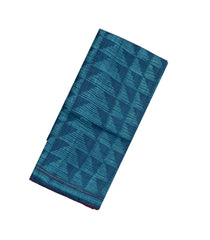 Indigo Handloom Tussar Silk Saree With Printed Geometric Motifs-TU2772
