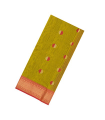 Olive Green Handloom Maheswari Silk Cotton Saree With Buttas-SC4157