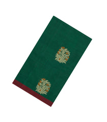 Dark Green Handloom Village Cotton Saree With Buttas-VC1647