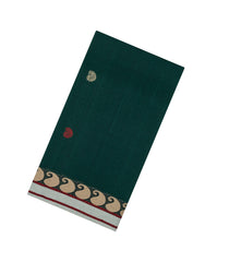 Bottle Green Handwoven Bengal Cotton Saree With Mango Buttas-BG1467