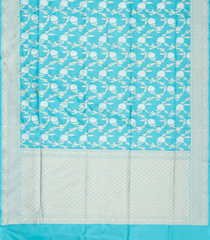 Turquoise Handloom Banarasi Silk Saree With Floral Motifs-BE1448