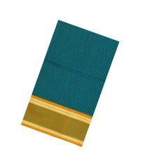 Cyan Handloom Silk Cotton Saree With Stripes & Contrast Border-SC3987