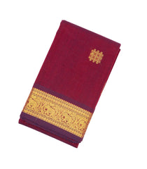 Crimson Handloom Kanchi Cotton Saree With Kolam Buttas & Zari Border