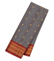 Grey Handloom Gadwal Silk Cotton Saree With Buttas-GA0373