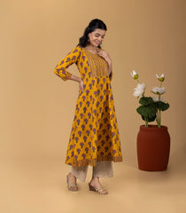 Yellow and Red Printed Kurta-KR0856