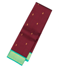 Maroon Handloom Korvai Kanchipuram Silk Saree With Turquoise Border-KA12879