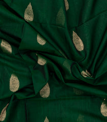 Dark Green Handloom Silk Cotton Saree With Buttas & Zari Border-SC4527