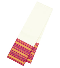 White Handloom Korvai Kanchipuram Silk Saree With Pink Border-KA15867