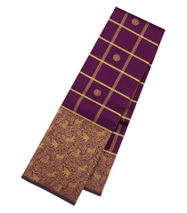 Dark Magenta Handloom Kanchipuram Silk Saree With Zari Checks & Buttas-KA16796