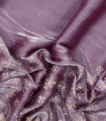 Lavender Woven Tissue Linen Saree With Embroidered Floral Motifs-EN1825