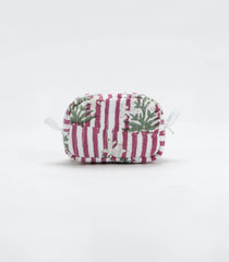 WHite Cotton Bagru Printed Coin Pouch With Zipper-ACS1075