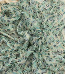 Beige Woven Pure Chiffon Silk Saree With Printed Floral & Peacock Motifs-PS0586